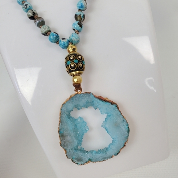 Natural Stone Onyx Druzy Long Necklace - Picture 8 of 10